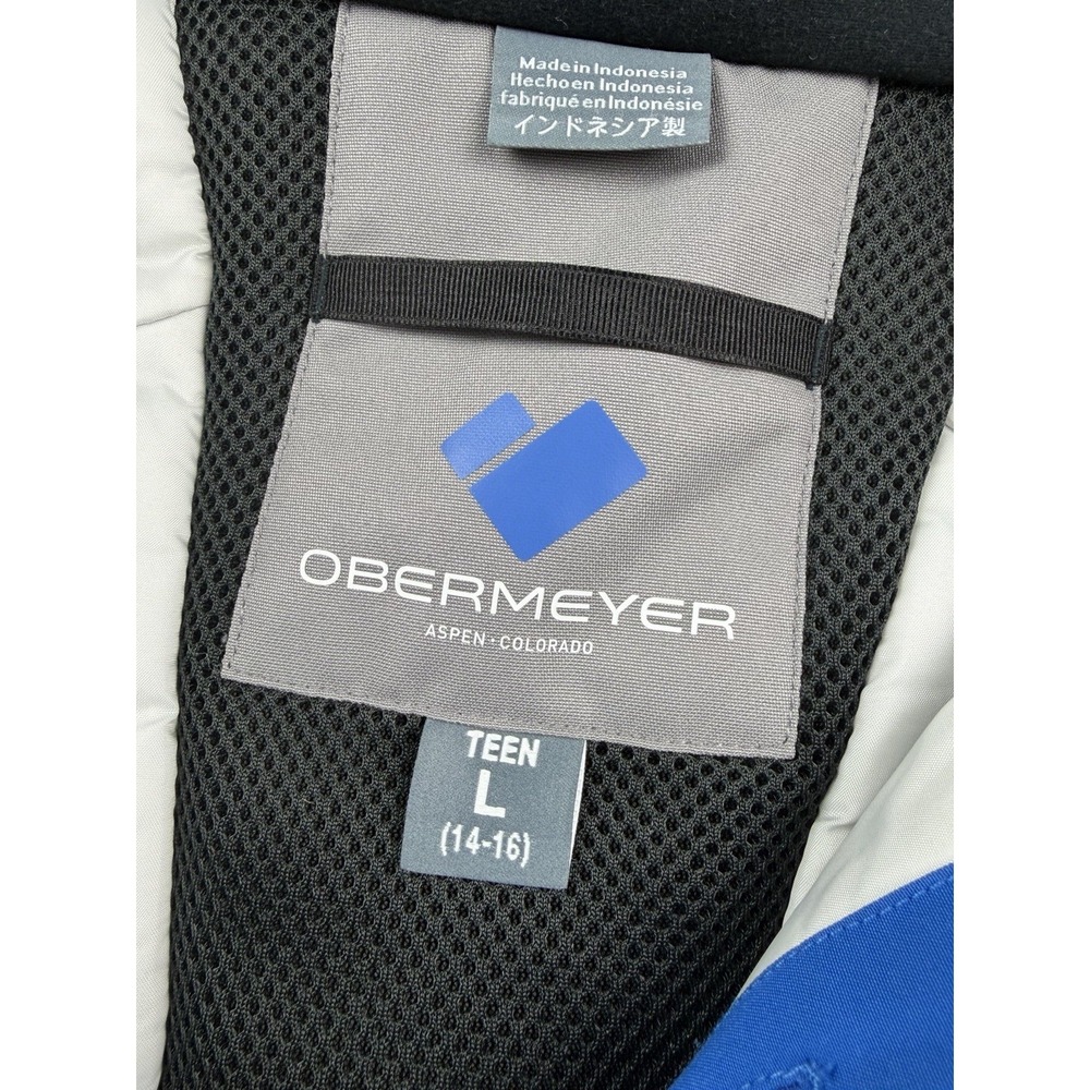 Obermeyer Teen L 14-16 Ski Jacket Blue Black White Hooded Winter Snow Coat Youth - Picture 13 of 16